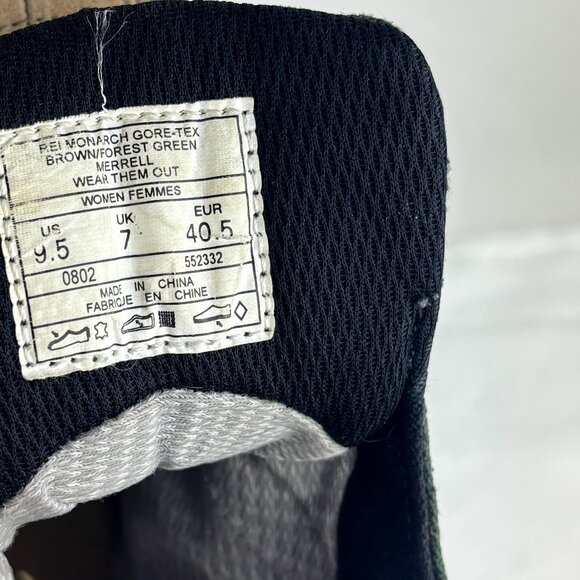 Merrell & REI Monarch Gore-Tex Hiking Boots Brown/Forest Green Waterproof Vibram - Picture 11 of 13